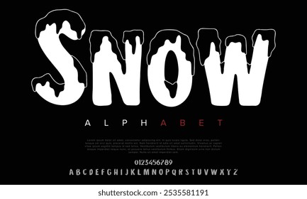Snowy vector font alphabet with numbers