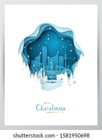 Snowy Vienna city. Paper art greeting card. Merry Christmas and Happy New Year Vienna. Vector illustration.