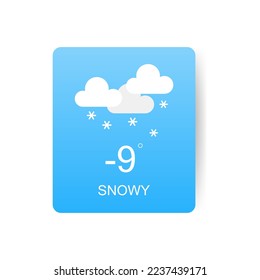 Snowy weather. Card for a weather widget. Designed in vector isolated on white background. Vector illustration concept