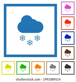 Snowy weather flat color icons in square frames on white background