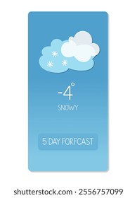 Snowy weather forecast displays cold temperature and cloudy conditions for the upcoming days