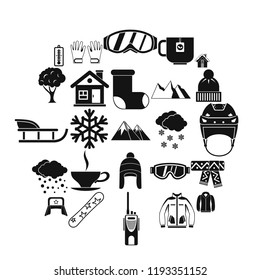 Snowy weather icons set. Simple set of 25 snowy weather vector icons for web isolated on white background