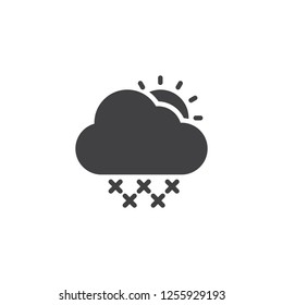 Snowy weather vector icon. filled flat sign for mobile concept and web design. Cloud with snowflakes and sun simple solid icon. Symbol, logo illustration. Pixel perfect vector graphics