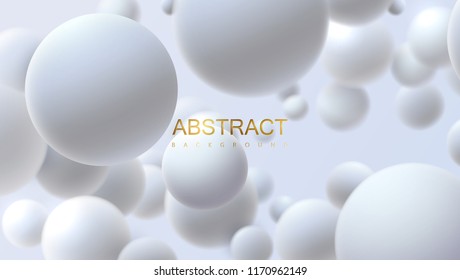 Snowy white balls. Vector abstract illustration. Realistic 3d background with organic spheres. Trendy cover or banner design template