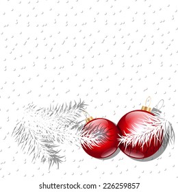 snowy white Christmas background with red balls vector