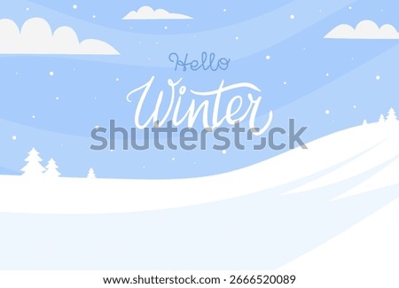Snowy winter background copy space for text and lettering. Vector landscape for greeting cards, posters, social media banners