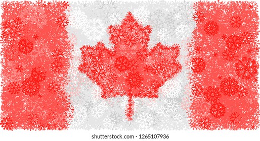 Snowy winter background with flag of Canada. Vector illustration