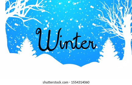 Snowy winter background with white trees