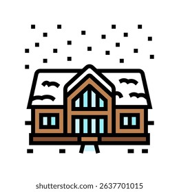 snowy winter cabin wooden color icon vector. snowy winter cabin wooden sign. isolated symbol illustration
