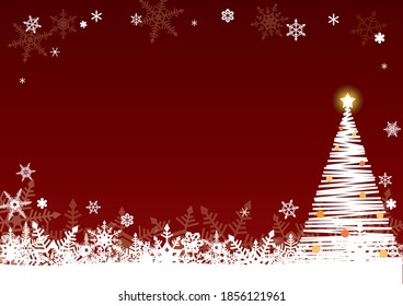 Snowy winter field background with Christmas tree.Winter background with snowflakes and Christmas tree.image of winter background for Christmas.