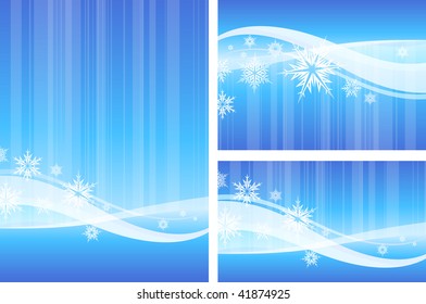 snowy winter flakes blue wave pattern background