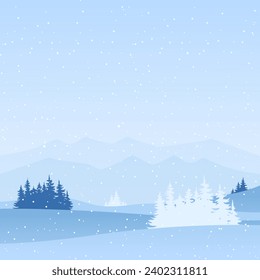 Invierno nevado. Bosque de Invierno y Montañas. Gráficos vectoriales