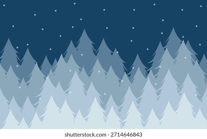 Bosque de invierno nevado bajo fondo de cielo estrellado
