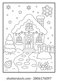Snowy Winter House Coloring