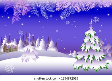 Snowy winter with a house and trees.
Vector illustration of a snowy winter. 