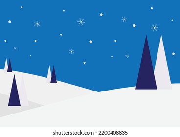 paisaje de invierno nevado con copos de nieve y pinos