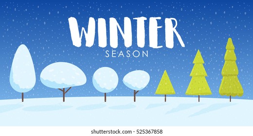 A snowy winter landscape with Christmas trees.