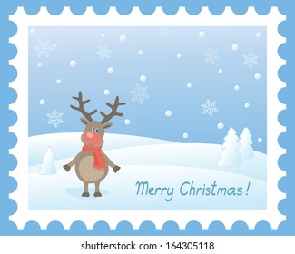  snowy winter landscape with deer