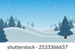 Snowy winter landscape with fir trees. Ideal background for flyer, banner or poster