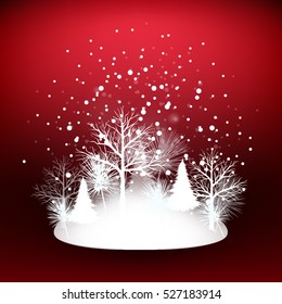 Snowy winter landscape with forest. Vector illustration. greeting card. Vector illustration background. Spruce. Fir. New Year decoration. Hand drawn. Design element for winter.
