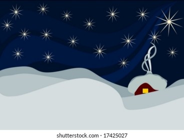 Snowy winter landscape at night