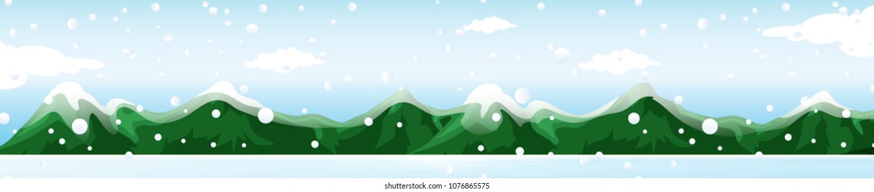 Snowy Winter Mountain Panorama Scene illustration