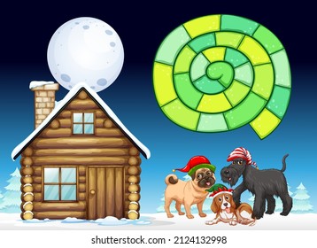 Noche de invierno nevada con ilustración de plantilla de juego de conteo