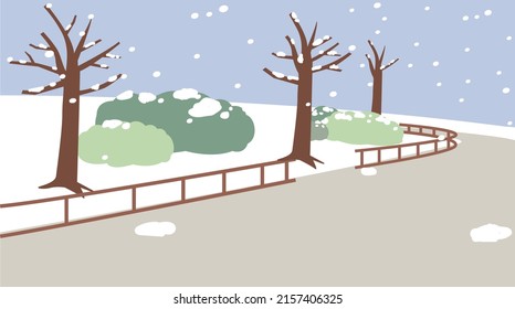 Snowy Winter Park Road Illustration