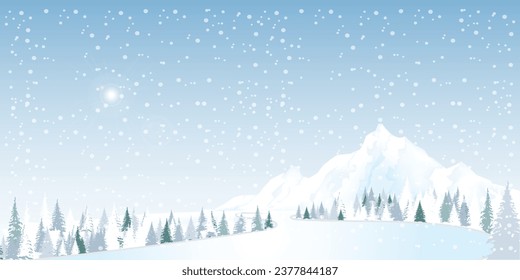 Snowy winter road in a mountain forest. Beautiful winter landscape.vector illustration.