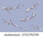 Snowy Winter Tree Branches with Green Leaves