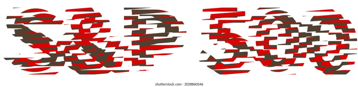 SnP 500 text with stripes distortion, isolated on white background. EPS vector illustration template for your banner.