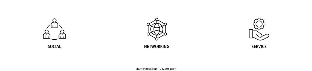 SNS banner web icon set vector illustration concept of social networking service with icon of communication, chat, community, internet, and user