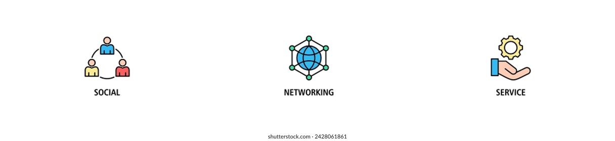 SNS banner web icon set vector illustration concept of social networking service with icon of communication, chat, community, internet, and user