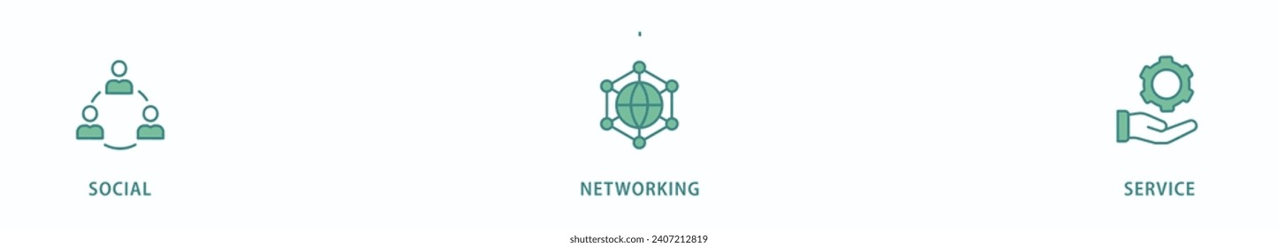 SNS banner web icon vector illustration concept of social networking service with icon of communication, chat, community, internet, and user