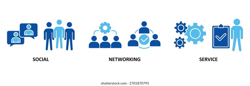 SNS icon set In Blue Style vector illustration for social networking service with icon of communication, chat, community, internet, and user