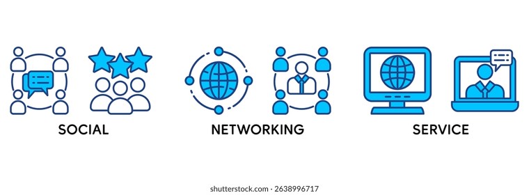 SNS icon set vector illustration concept relate to social networking service with icon of communication, chat, community, internet, and user