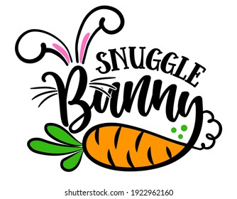 Snuggle Bunny - Cute Easter bunny design, funny hand drawn doodle, cartoon Easter rabbit. Good for Easter clothes, poster or t-shirt textile graphic design. Vector hand drawn illustration.