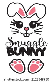 Snuggle Bunny - Cute Easter Bunny Design, Funny Hand Drawn Doodle, Cartoon Easter Rabbit.