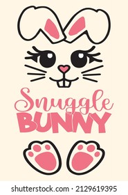 Snuggle Bunny - Cute Easter Bunny Design, Funny Hand Drawn Doodle, Cartoon Easter Rabbit.