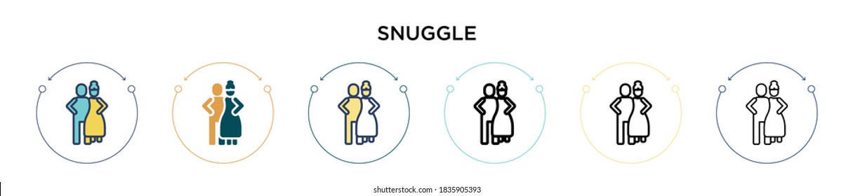 Snuggle icon in filled, thin line, outline and stroke style. Vector illustration of two colored and black snuggle vector icons designs can be used for mobile, ui, web