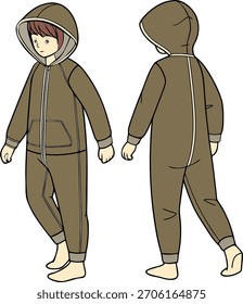 Traje de acurrucarse Ropa de invierno cálida para niños. Ilustración vectorial en estilo de contorno