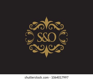 S&O Initial logo. Ornament ampersand monogram golden logo