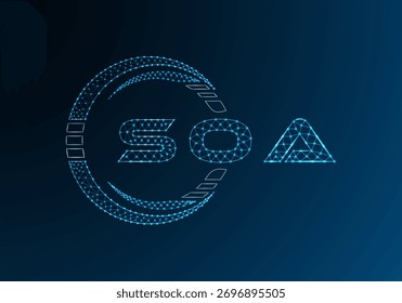 Diseño de Vector de logotipo de letra polivinílica baja SOA. Diseño de logotipo de poliéster inferior SOA. Logotipo de poliéster bajo.
