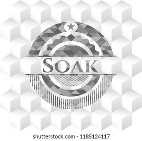 Soak grey badge with geometric cube white background