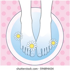 Soaking feet. Spa Vector illustration.