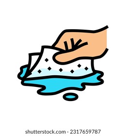 soaking spills with paper towel color icon vector. soaking spills with paper towel sign. isolated symbol illustration