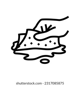 soaking spills with paper towel line icon vector. soaking spills with paper towel sign. isolated contour symbol black illustration