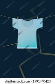 soaking wet t-shirt on the  drying hanger while raining with thunder  in a bad weather day