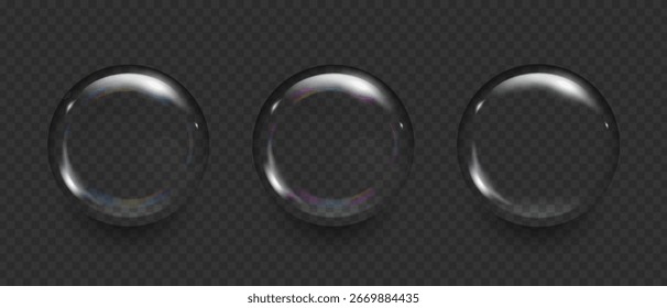 Soap 3d bubbles isolate, Round rainbow balls soap foam, Water drops, Vector illustration.