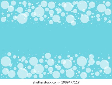 Soap abstract vector frame, foam bubble border, suds pattern. Laundry concept. Clear illustration